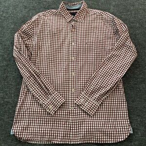 Tommy Hilfiger Men's Red and White Plaid Shirt